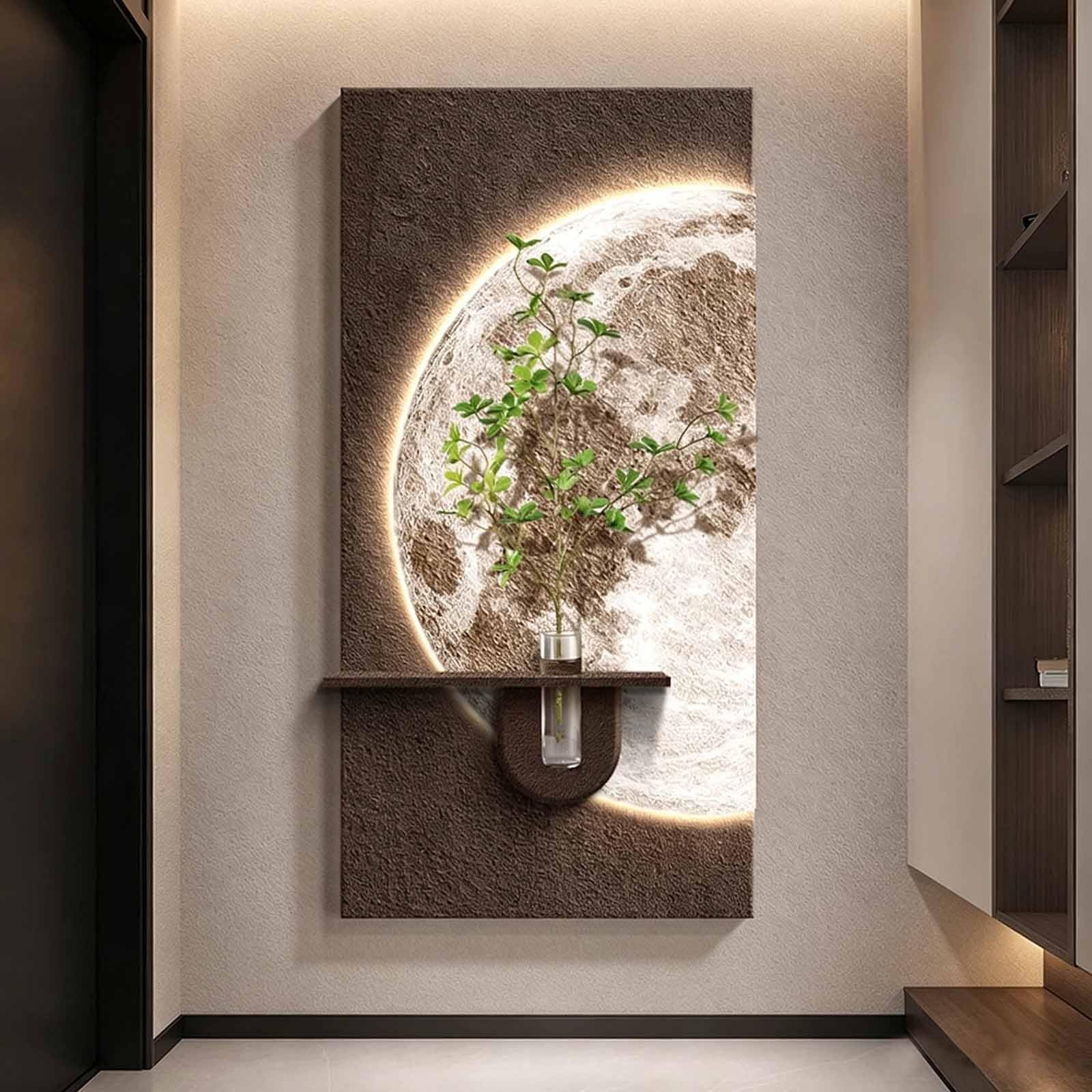 YDAECKRYVB 3D Sandstone-Textured Wall Decor，Sandstone Wall Art With LED Lighting，Includes Vase And Faux Greenery，Plug-in Wall Sculpture Art，Suitable For Living Rooms(A,60 * 120cm/23.6 * 47.2in)