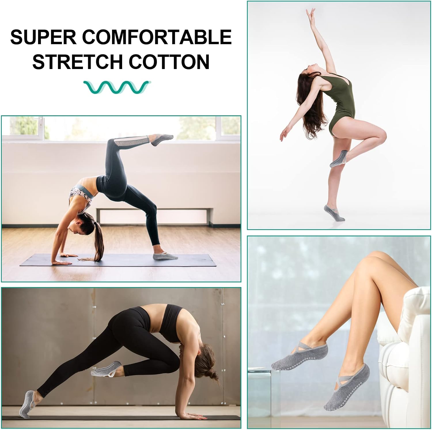 Women's Yoga Socks Grey, Super Non Slip Grip Anti Smell Sweat Proof Warm Pure Cotton Fashion Grip Socks, for Yoga Pilates, Ballet, Sports Fitness, Hospital Socks, Maternity Socks : Clothing, Shoes & Jewelry