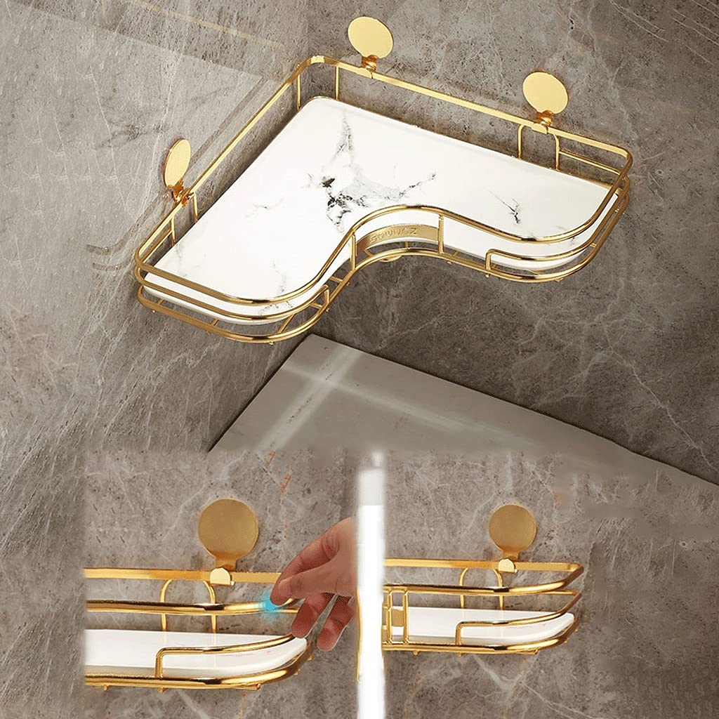 LUUYYI Estante organizador de baño, estante triangular de 1 nivel, estante de almacenamiento de cosméticos y encimera, organizador de alambre decorativo con bandeja de mármol, estantes flotantes