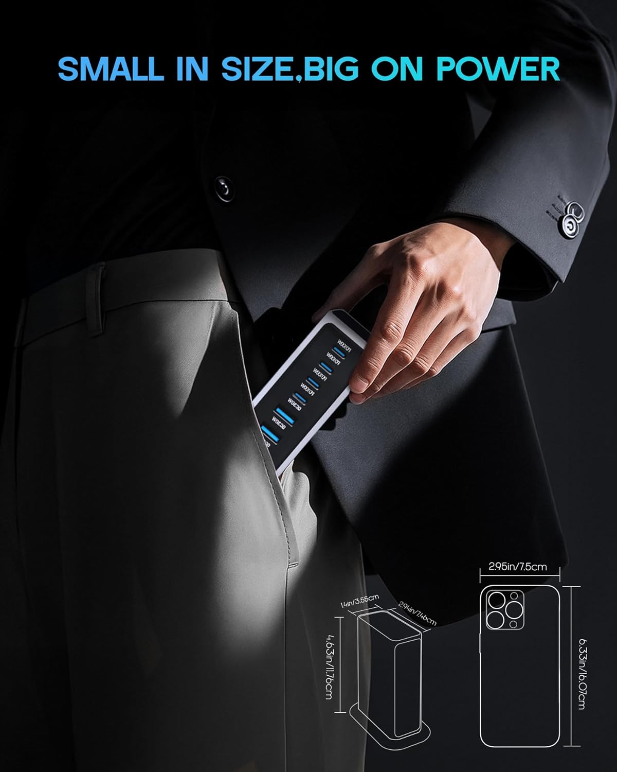 520W USB C Charger Block, 8-Port GaN Fast Charging Station for MacBook Air/Pro, Dell, iPhone 15/14, iPad, Samsung, PD 100W USB-C & USB-A Laptop/Phone Adapter, Travel & Office Use.