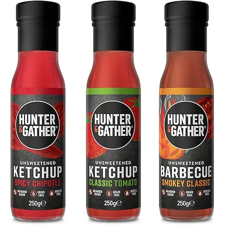 Hunter Gather Ungesusste Naturliche Saucen Bbq Sauce Wurziger Chipotle Ketchup Klassischer Ketchup Keto Paleo Low Carb Frei Von Zucker Und Sussungsmitteln Sortenpaket 1 Packung Amazon De Lebensmittel Getranke