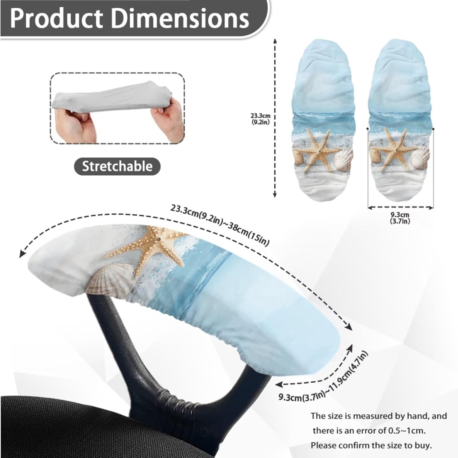 Beach Shell Starfish Office Chair Cover 3 Pcs Computer Chair Covers with Arm Rest Cover Universal Executive Boss Chair Large Size