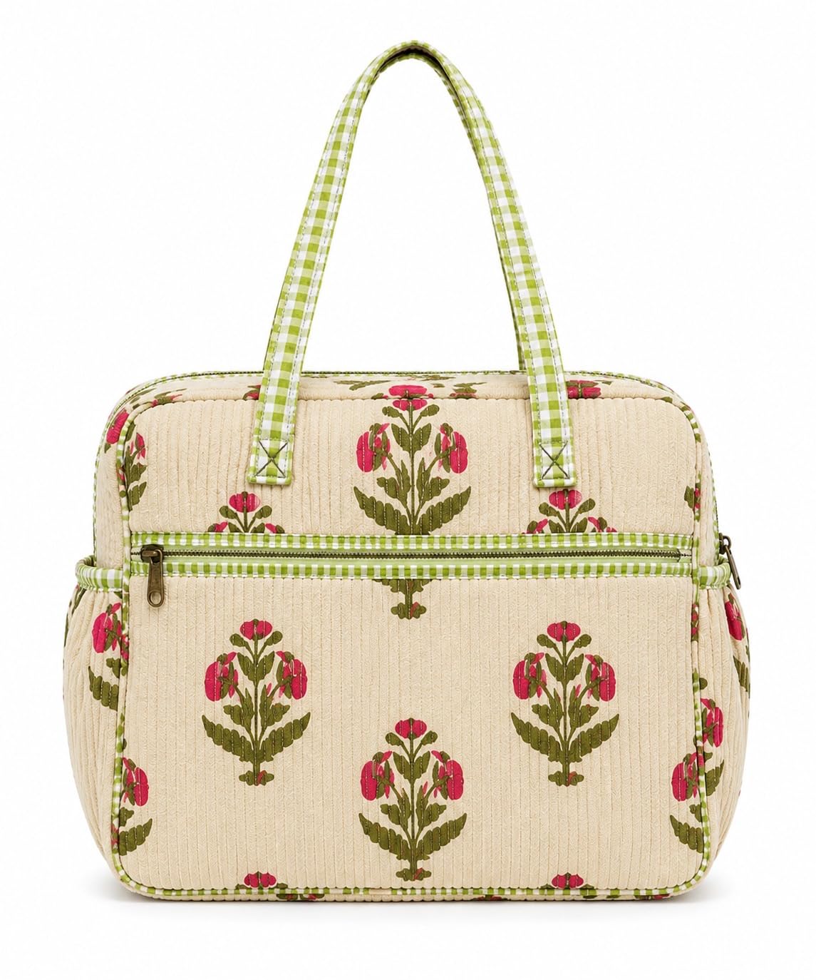 Cotton Diaper Bag Floral Block Print (Muglai buta) | Handblock Print, Lightweight & Spacious, Travel-Friendly, Baby Essentials Bag, Made in India-picture-17