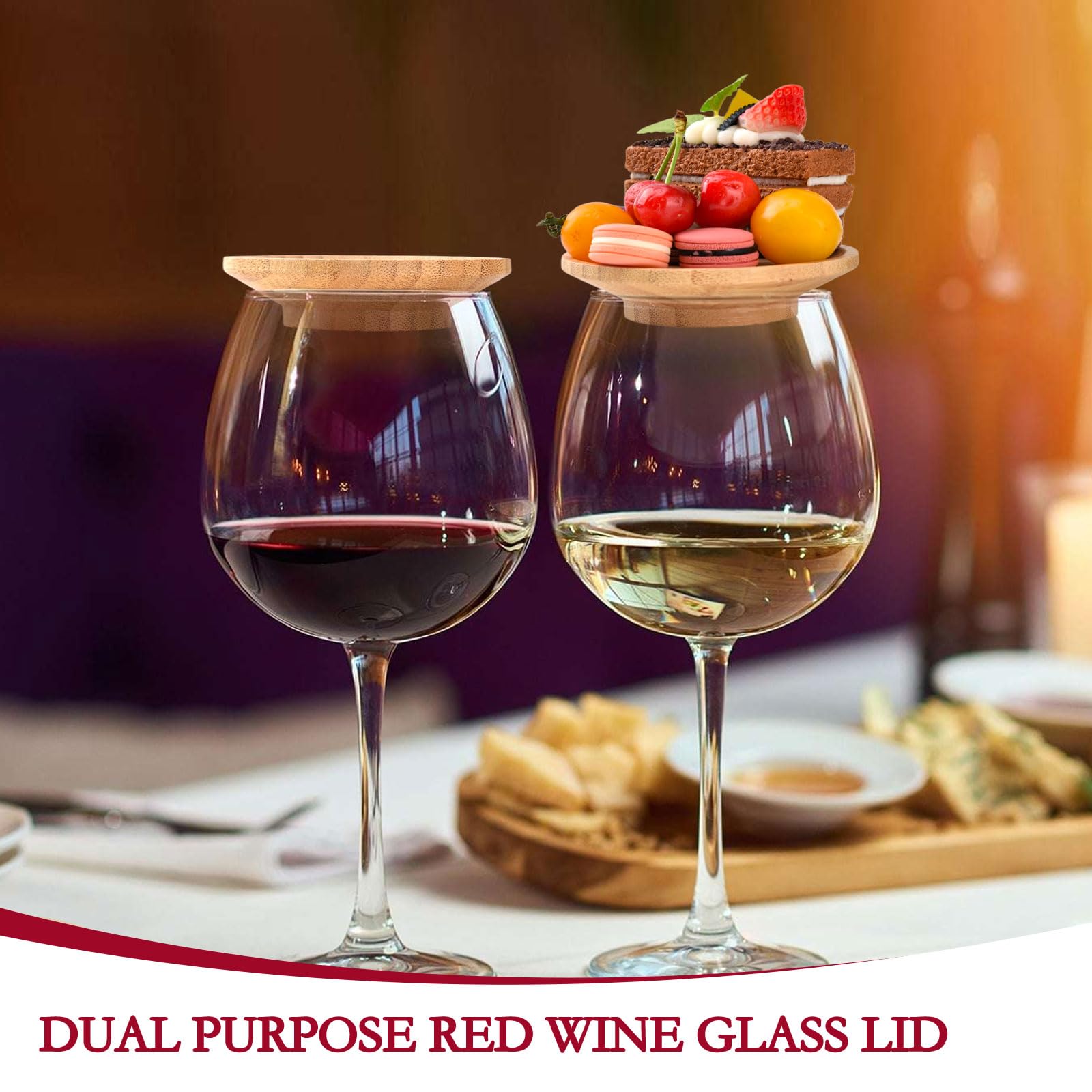 MGYHWJA 6 Pcs Wine Glass Charcuterie Topper, Bamboo Wine Glass Board Coasters, Appetizer Plates Desserts - Image 2