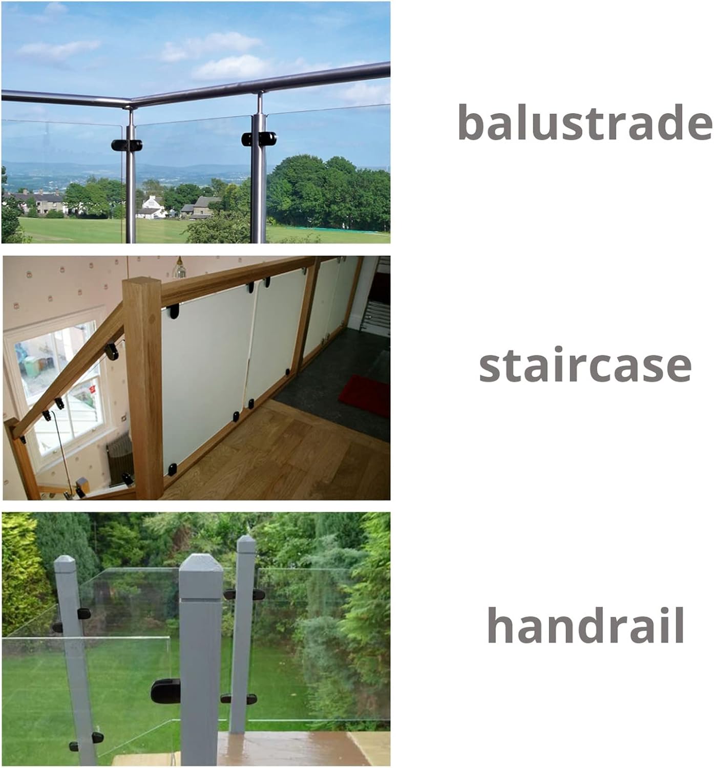 SBTRKT 8Pcs Square Glass Clamps Stainless Steel 304 Clip Flat Back Bracket Shelf, for Bookshelves, Display Shelves, Balustrade Holder Clamp 8-10MM (Color : White)