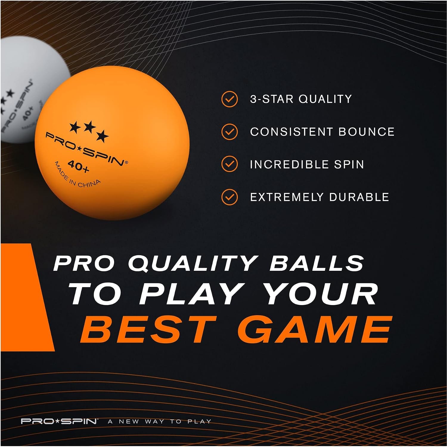 PRO SPIN Ping Pong Balls - 3-Star Table Tennis Balls | High-Performance 40+ ABS Training Balls | Orange or White | Ultimate Durability for Indoor/Outdoor Ping Pong Tables, Competitions, Games