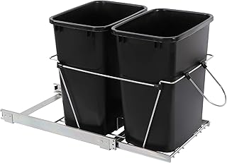 LEMY Trash Can, Double Pull Out Waste Container Under Cabinet, Recycling Bin for Kitchen, Black, 35 Quart