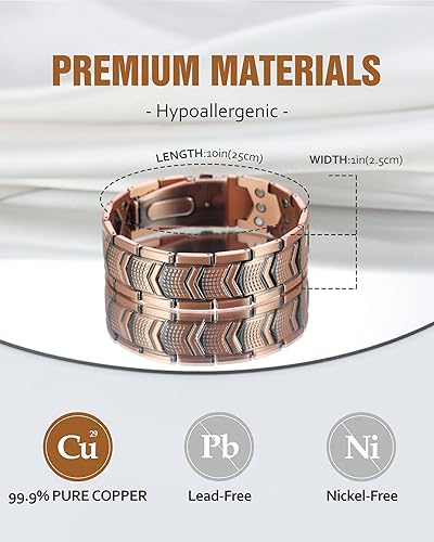 Miniatura 8 de Jecanori Pulseras magnéticas de cobre para hombres, pulsera magnética ultra fuerte, regalos de joyería con herramienta de tamaño