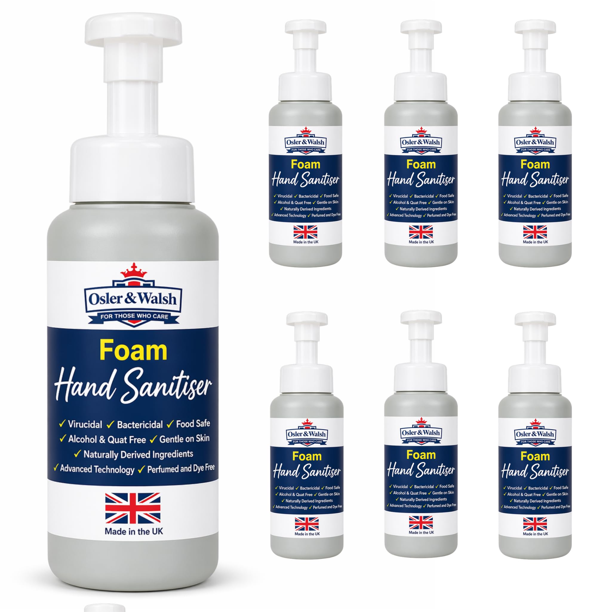 Osler & Walsh Hand Sanitiser Foaming Pump Bottles 500ml – Alcohol-Free, Quat-Free Formula - Biodegradable | Pack of 6 | Healthcare, Workplace, Nursery & Behavioural Health Use