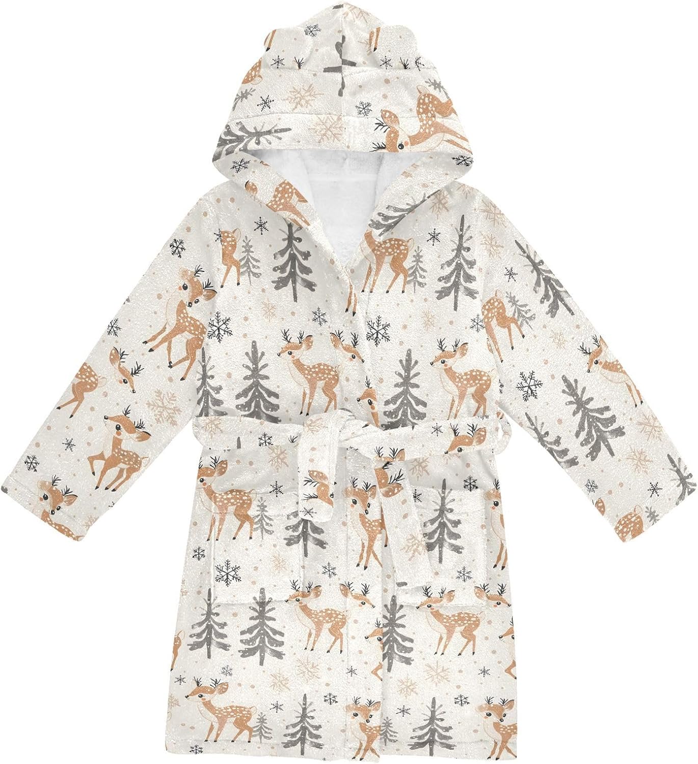 senya Deer with Tree Winter Toddler Hooded Bathrobe Kids Soft Plush Bath Towel Robes for Boys Girls 2-12 Years