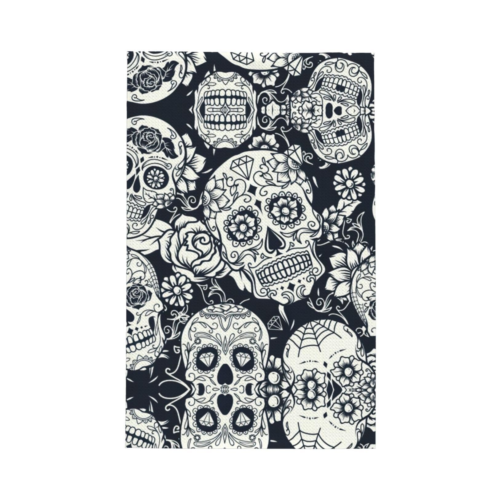 Uusnwaa Floral Skull Printed Waffle Microfiber Kitchen Towels