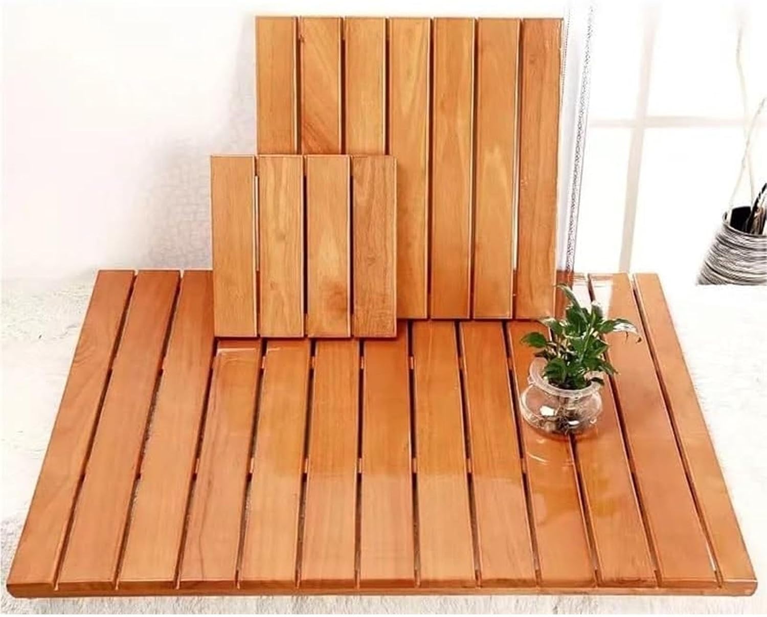 Square Teak Wooden Bath Mat, Non-Slip Raised Shower Platform, Teak Oil Finish for Bathtub/Inside Outside Showers/Spa/Sa(15.7x39.3 in/40x100cm)