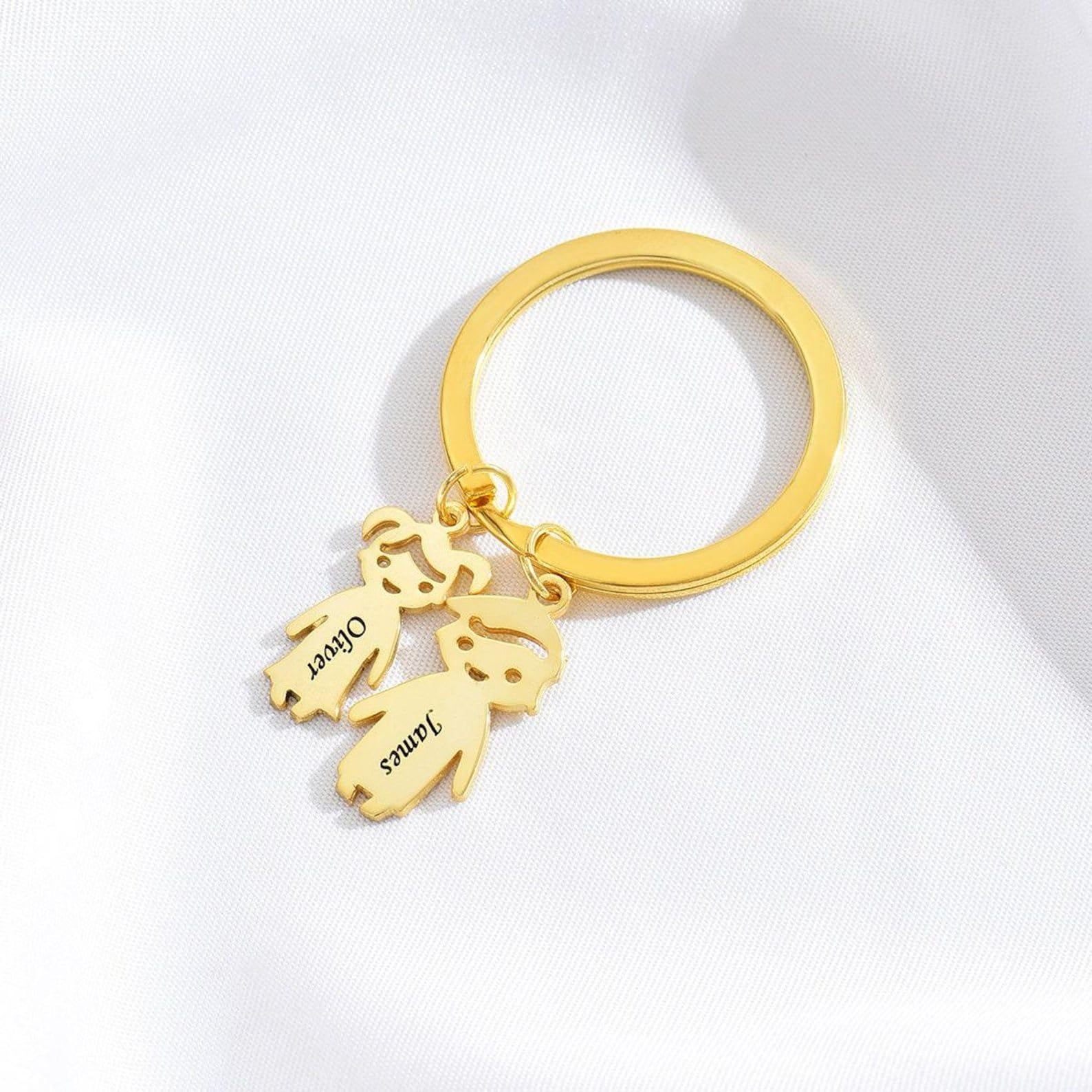 Llavero personalizado con charms de niño o niña y nombres grabados, regalo familiar para hombre