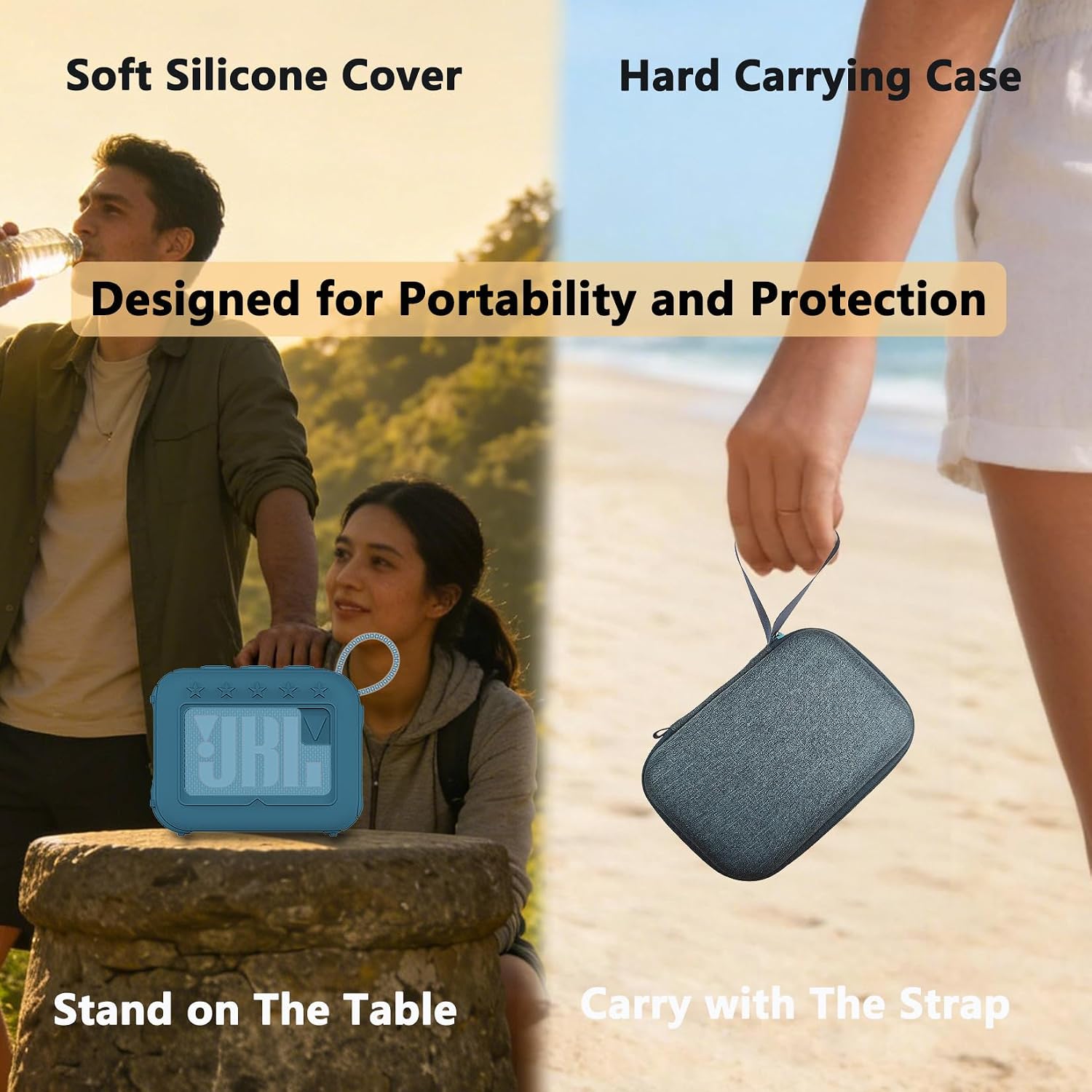 Protective Case for JBL Go 4 Bluetooth Speaker, Hard Carrier and Silicone Cover for Go 4 Speaker Accessories, Shockproof Anti-Scratch Cases with Carabiner (Blue, Cases for Go 4)