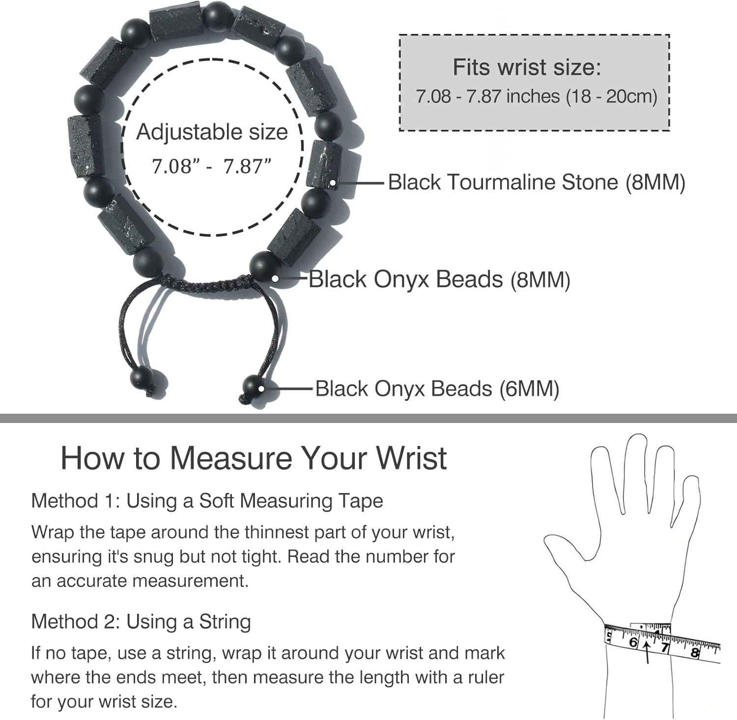 Black Tourmaline Stone Bracelet for Men - Premium Tourmaline Crystal Onyx Beads Mens Bracelet, Protection Chakra Healing Beaded Bracelets Men's Christmas Gifts Jewelry for Him - Image 5