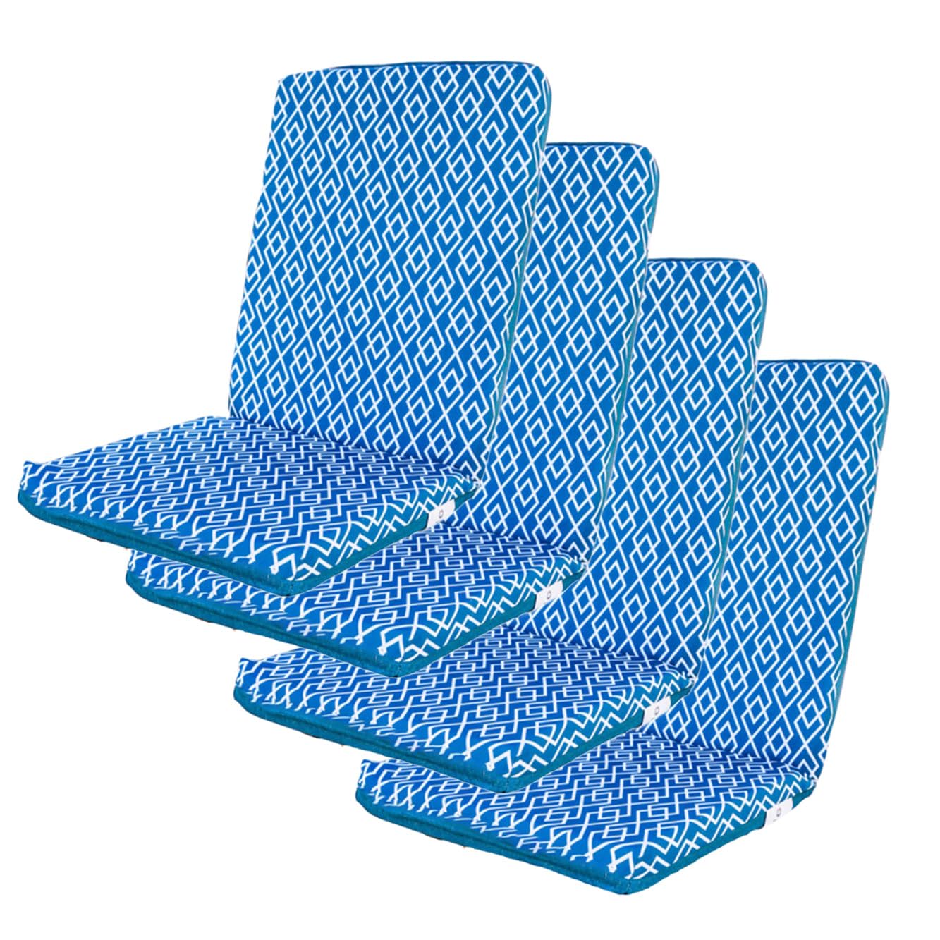 Set 4 Cuscini Per Sedia Con Schienale Alto – 95x40x5 Cm – Rivestimento In Poliestere, Resistenti All'acqua – Motivo Blu Nautico – Per Giardino E Soggiorno