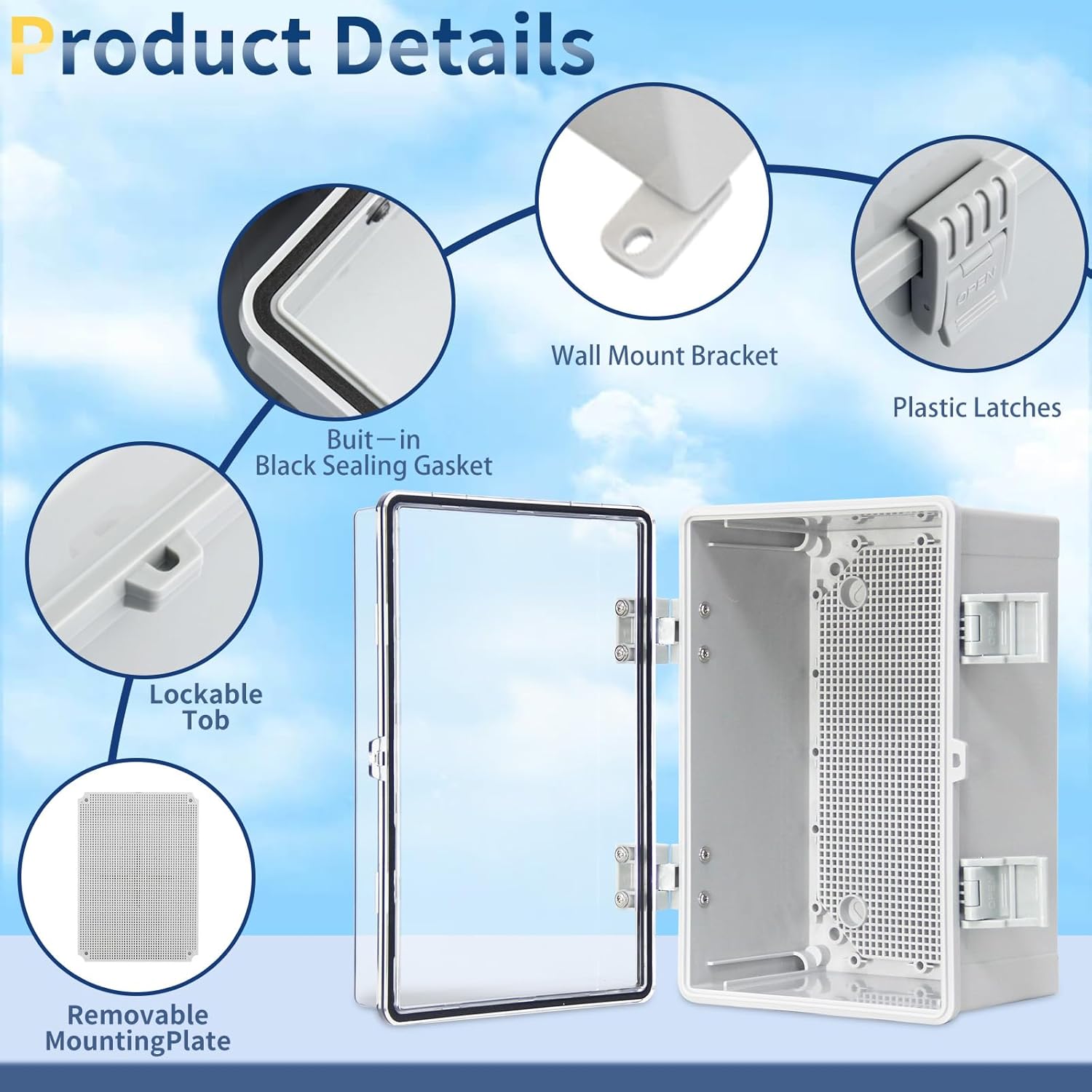 Waterproof Outdoor Junction Box IP66 ABS Plastic Electrical Box Universal DIY Project Box for Indoor/Outdoor Use with Wall-Mount Bracket Clear (11.8"x7.8"x6.6")