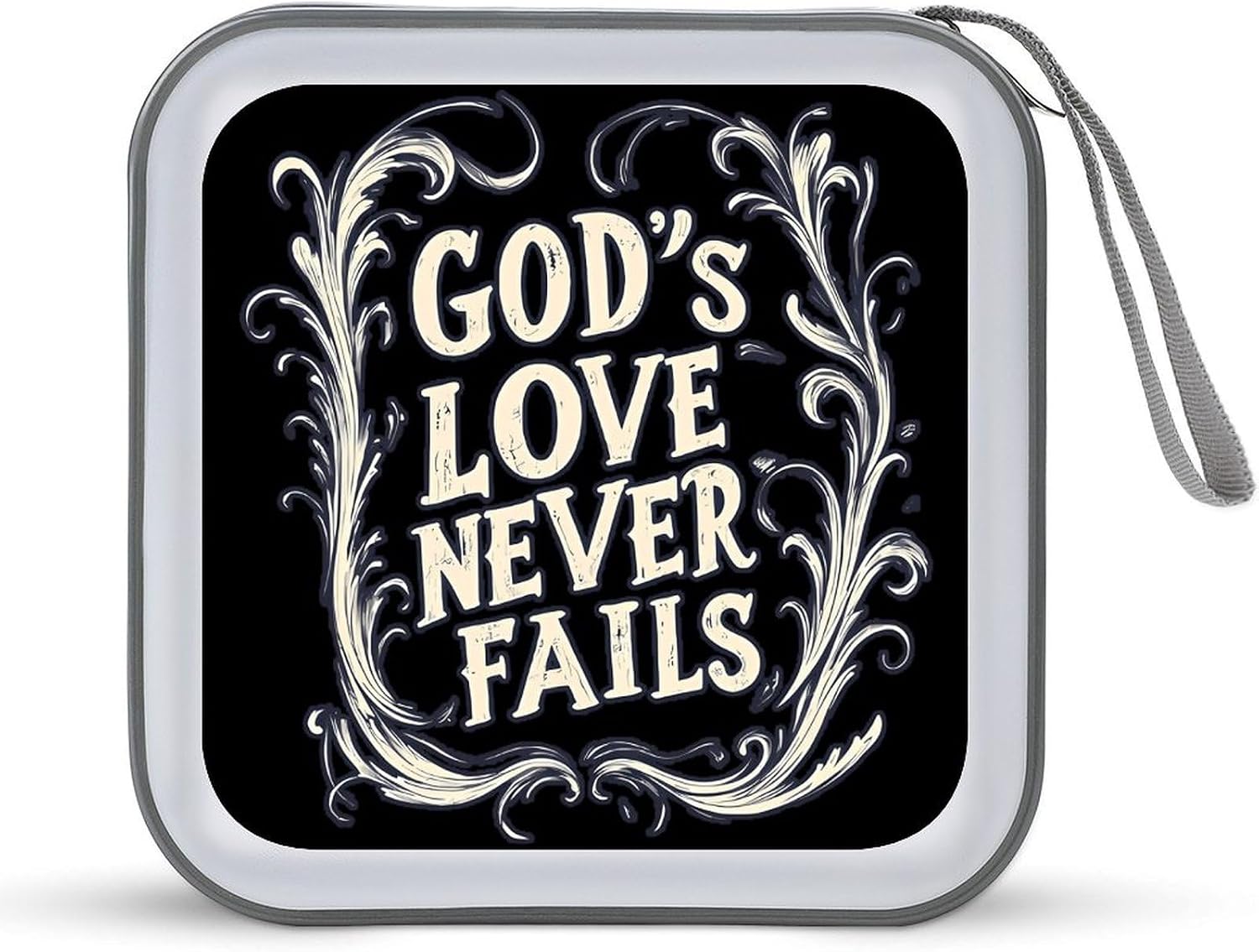 God's Love Never Fails CD Case DVD Storage Holder Binder 40 Capacity | protective,hard case,protable loop,travel car use,zippered closure