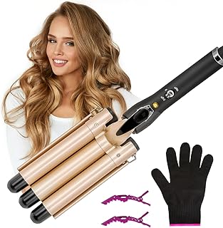 LAYADO 3 Barrel Curling Iron Hair Waver Cluer 22mm (0.86 Inch) Temperature Adjustable Three Barrel Hair Iron Hair Waver Ir...