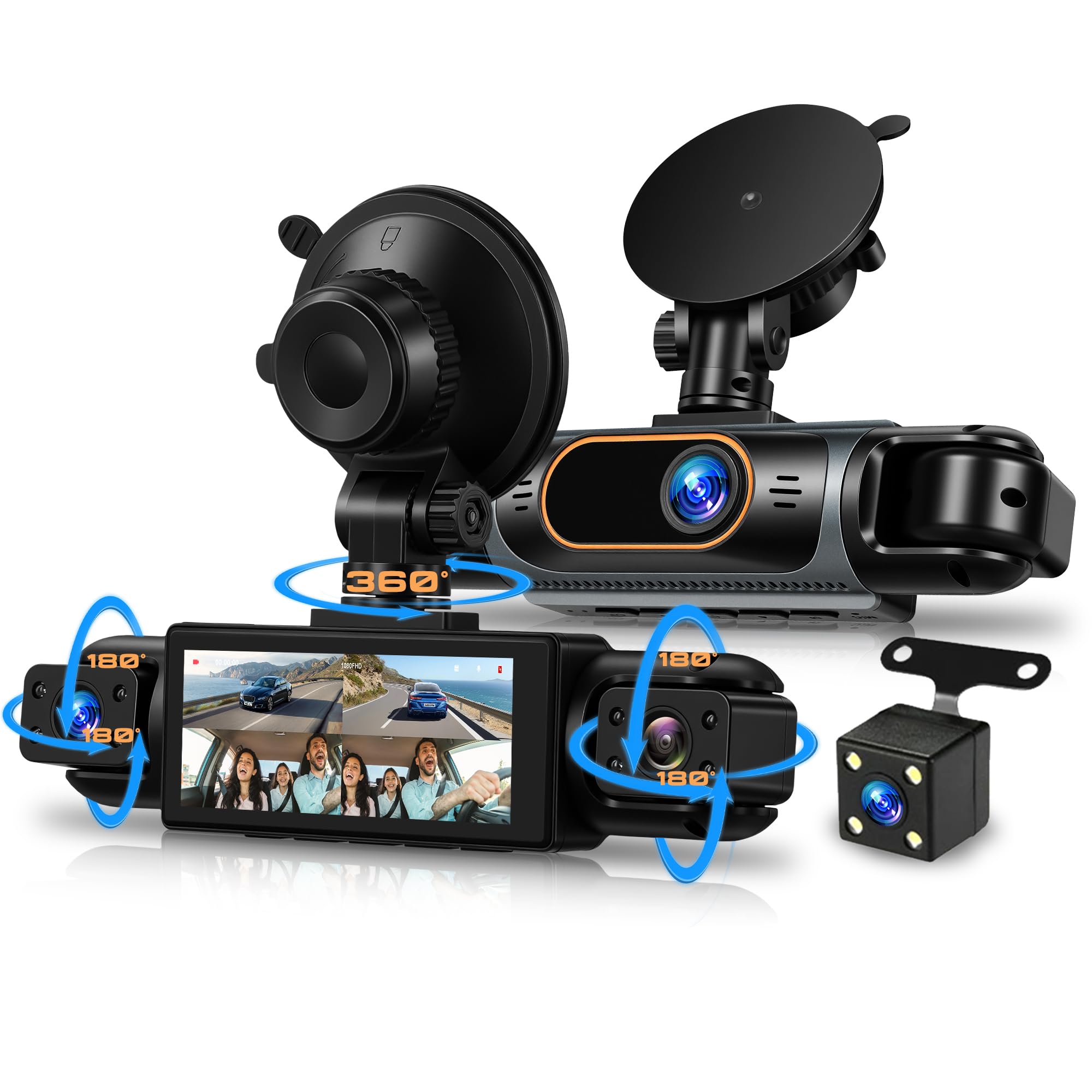 Rimoody 1080P 4 Kanal 360° Dashcam Auto, mit 4 Kamera FHD 1080P Vorne und Hinten Links Rechts, 3.16 Zoll Dash Kamera Autokamera mit IR Nachtsicht/Loop-Aufnahme/24/7 Parküberwachung/Einparkhilfe