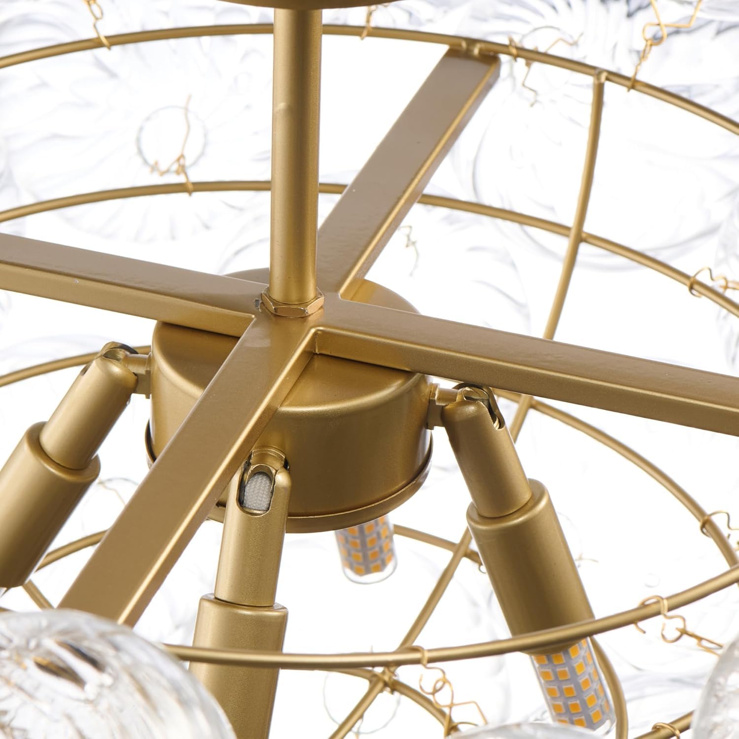 Gold Kronleuchter,Bubble-Glas Deckenleuchte, 6 Leuchten Pendelleuchte,D60 x H45 cm Einbau-Deckenleuchte für Wohnzimmer für Küche Esszimmer Schlafzimmer Flur (60 × 45 Einbau)