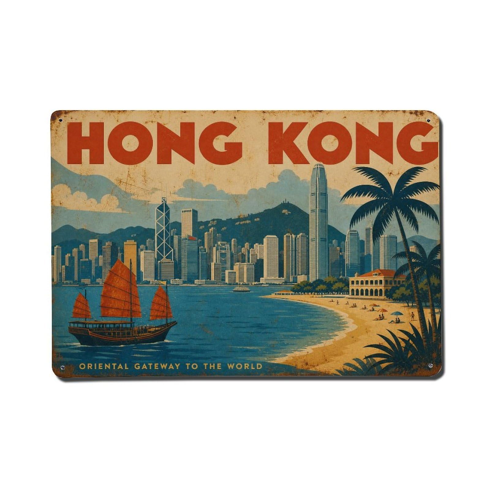 Metal Tin Sign Vintage Travel Hong Kong Bay