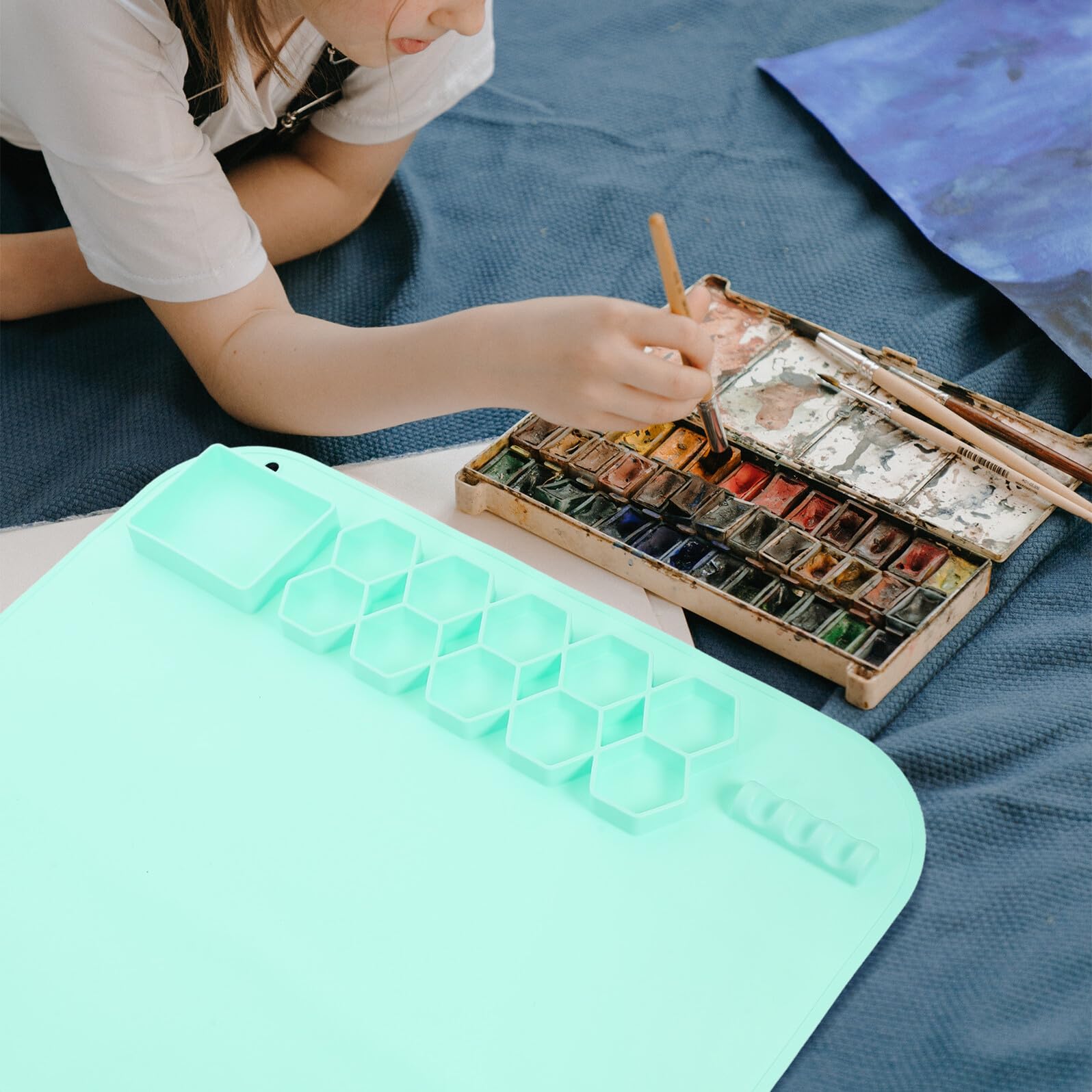 Malmatte für Kinder und Selbstgemacht Epoxidharz Silikonmatte Faltbar mit Kleinen Saugnäpfen Hellgrün Vielseitig für Aquarell und Farbmalerei Geeignet als Tischunterlage für Ton