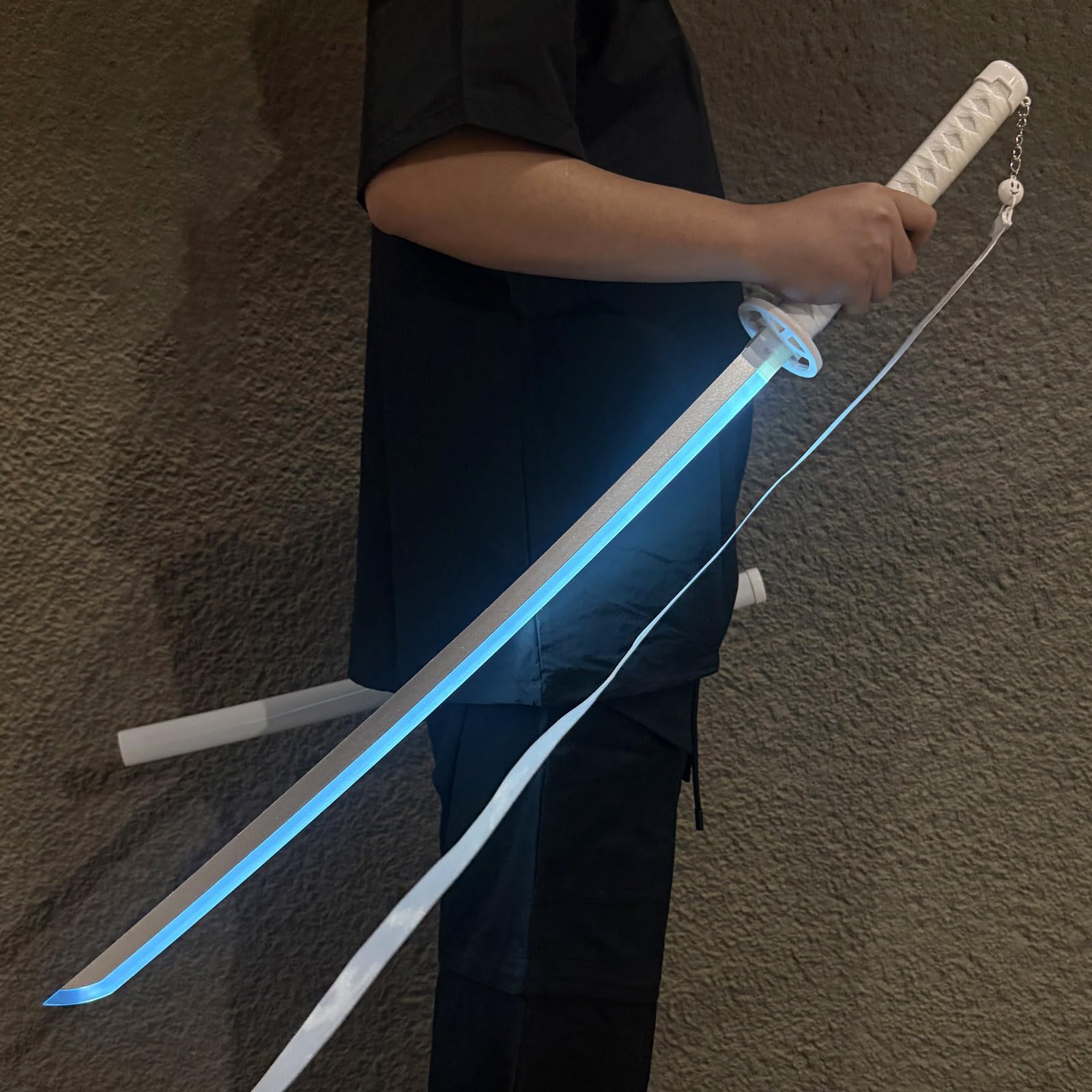 Sable de luz de 100 cm,Katana de Madera,Bokken Hecho a Mano con Banda Luminosa,Katana de bambú para Entrenamiento de Kendo,Cosplay,Fiesta,Regalo (Negro,Blanco)