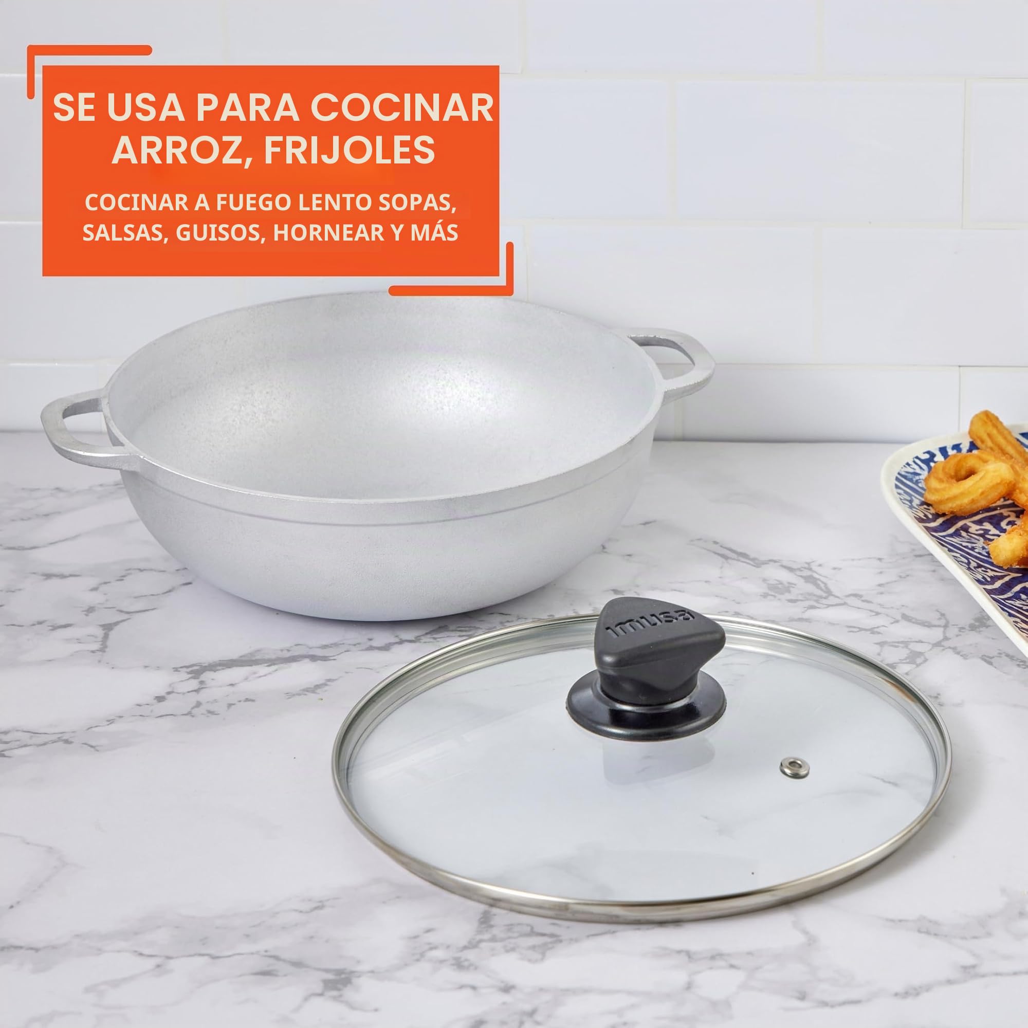 IMUSA Caldero básico de 3.7 cuartos con tapa de cristal, 24 cm