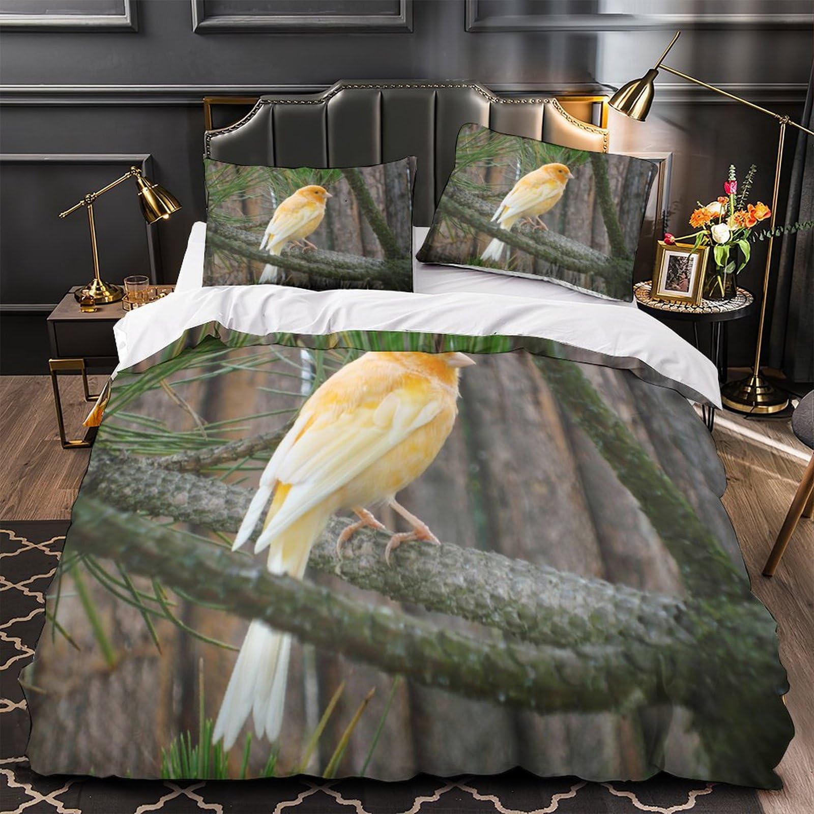 Housse de couette canari jaune hypoallergénique en microfibre douce avec fermeture éclair