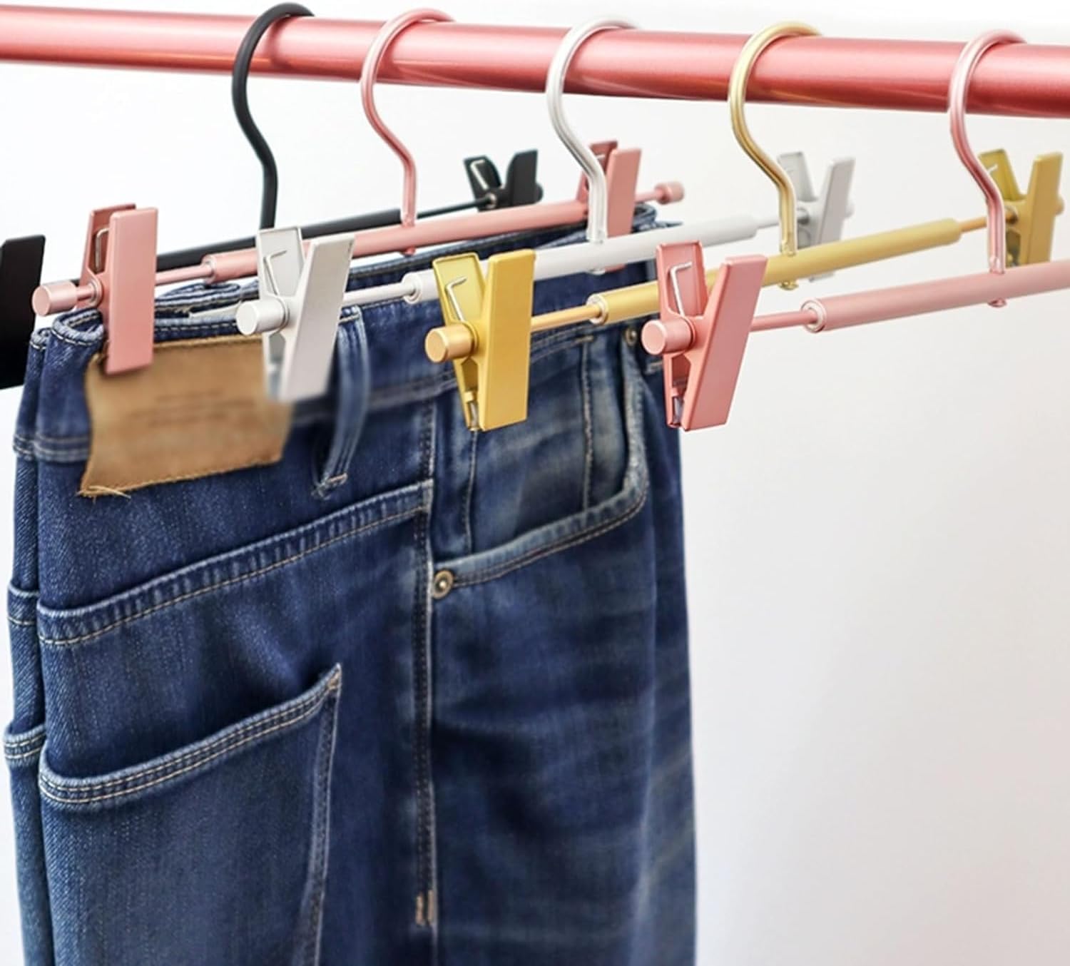 Adult Coat Hangers Aluminium Alloy Anti Slip Hangers for Towels Dress Pants Wardrobe Organizer Trouser Hanger Wardrobes Coat Rack Rails,Rose Gold-5pcs