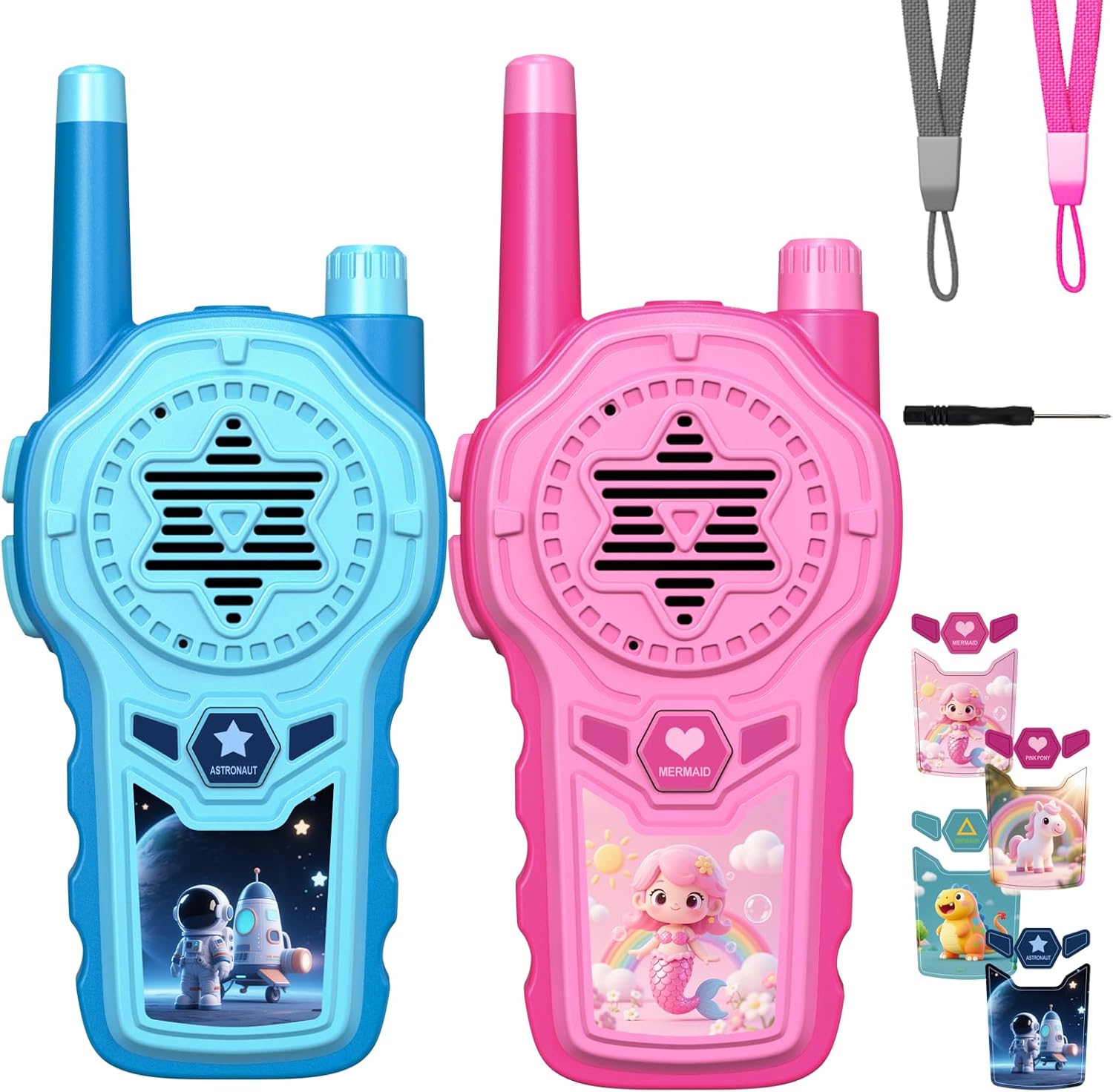 Walkie Talkies for Kids, Toys for 3-12 Years Old Boys Girls,DIY Sticker,Lanyard,LED Flashlight 3 Mlies Long Range Kids Walkie Talkies Gift for Birthday Christmas Easter - 2 Pack