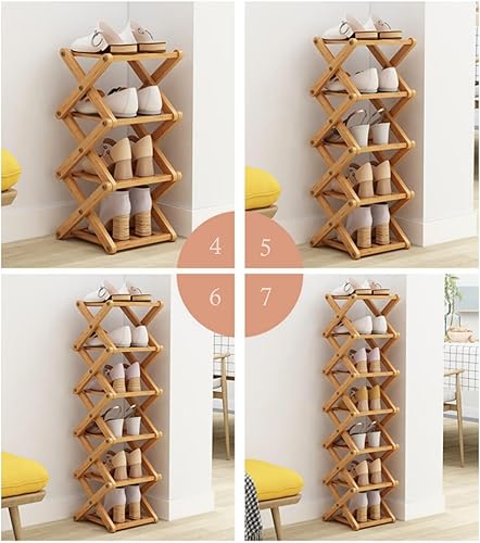 Miniatura 6 de Zapatero plegable de bambú para zapatos, estante independiente para entrada, armario, dormitorio, pasillo, natural funcional Zapatero