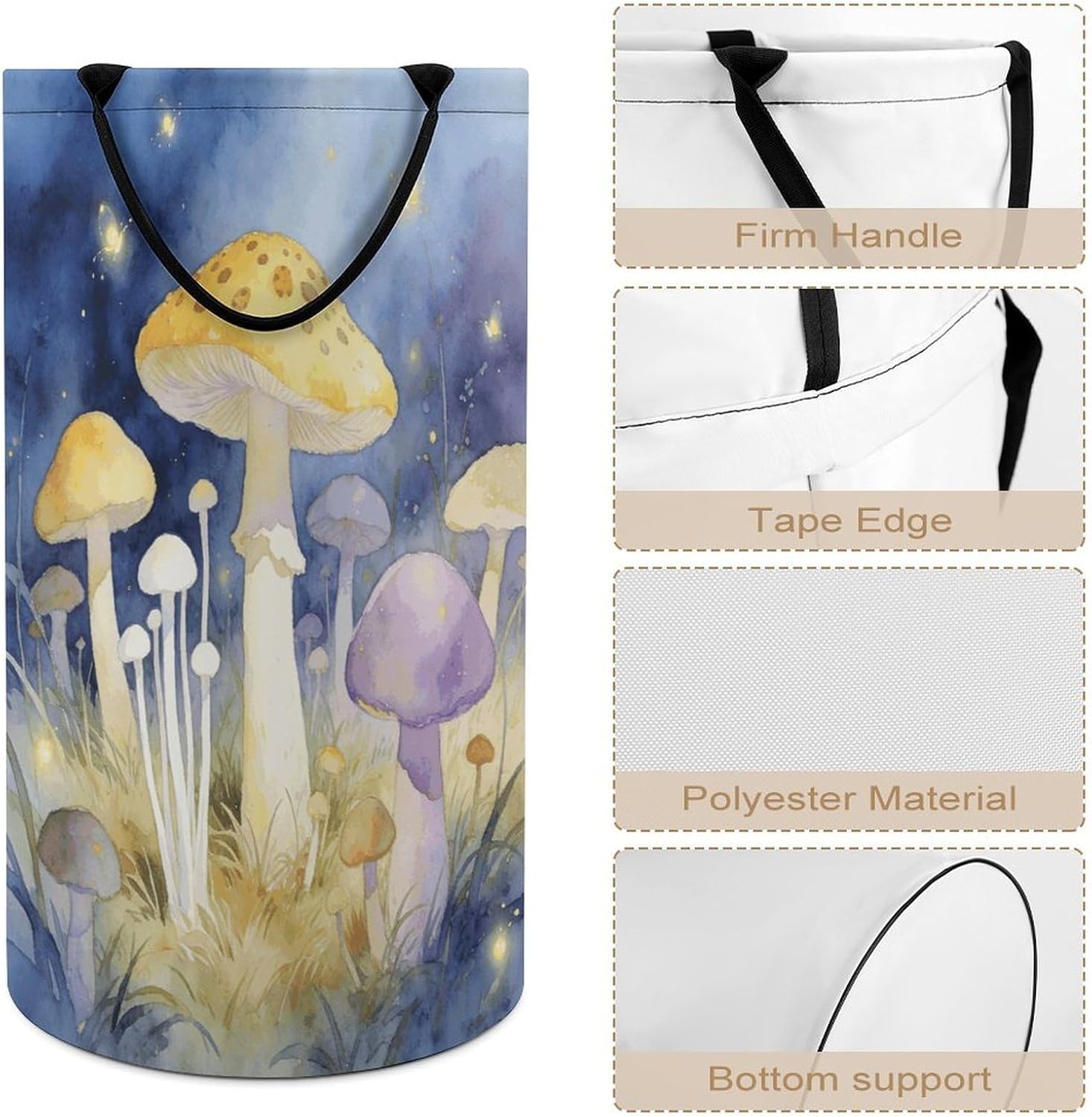 Mushroom Laundry Hamper Portable Lightweight Clothes Hampers Fashion Dirty Laundry Storage Basket Large Capacity Foldable Clothes Baskets for Bathroom Bedroom