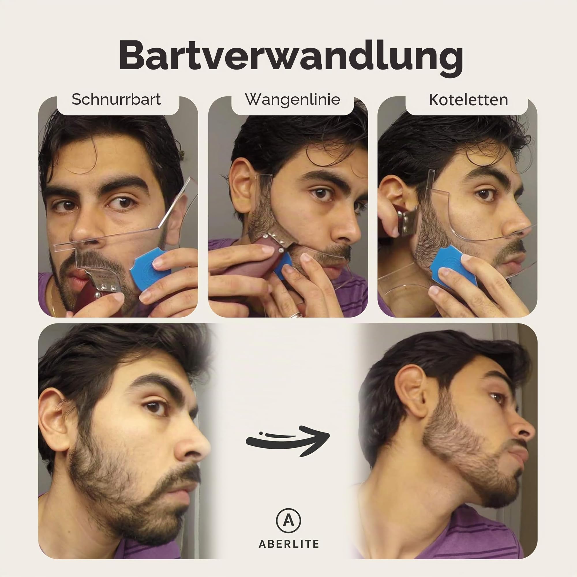 Aberlite Bart Shaper – Lineup Lineup Werkzeug mit einem Frisierstift (weiß) – lange Kanten | Anti-Slip – das ultimative Werkzeug zur Bartformung (blau)