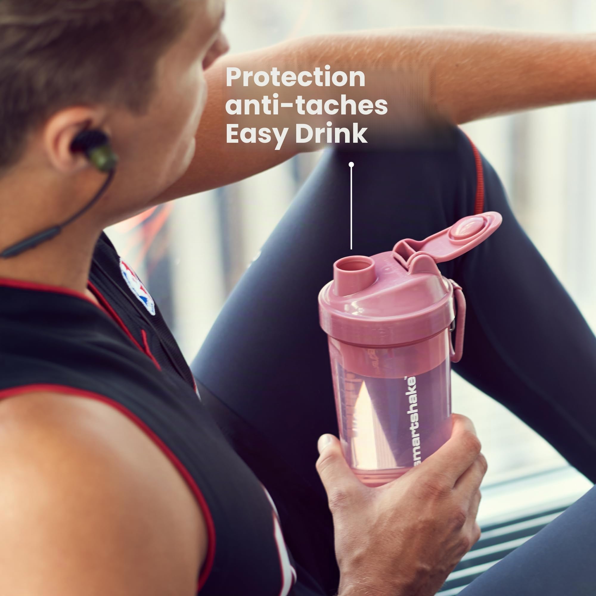 Smartshake Bouteille shaker protéinée O2GO ONE (600 ml | 59 cl) - Rangement inclus - Bouchon à visser étanche - Sans BPA - Unisexe - Gris brume, vert armée, noir, bleu marine
