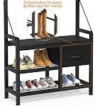 Lulive Hall Tree, 31.5” Entryway Bench with Coat Rack freestanding, 5 in 1 Intelligent Design Shoe Bench and Wall Rack 17 Hooks and Drawers (Black) | Black, 5 in 1 Intelligent Design, 17 Hooks, 2 Drawers, Handy Clothes Rail