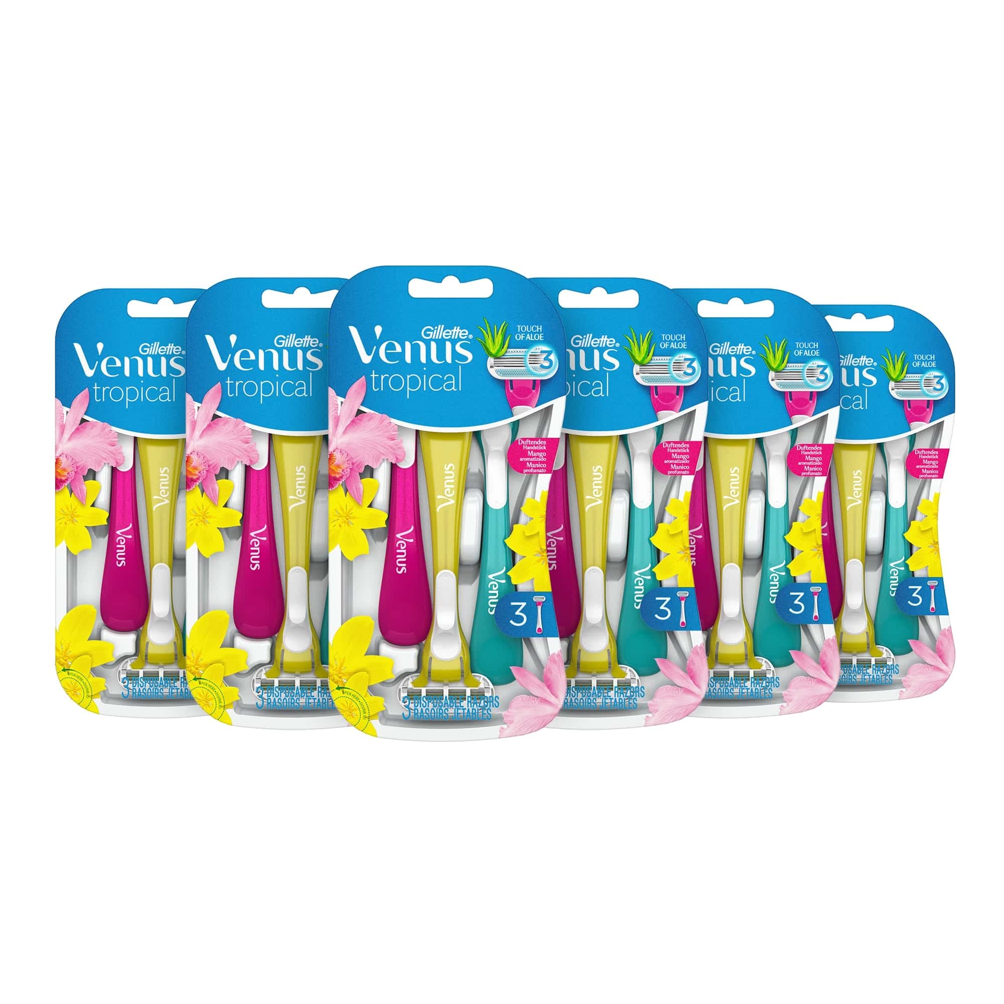 Venus Gillette Tropical Máquinillas Desechables de Depilación Para Mujer, Máquinilla de afeitar, Paquete De 6 Pack X 3unidades