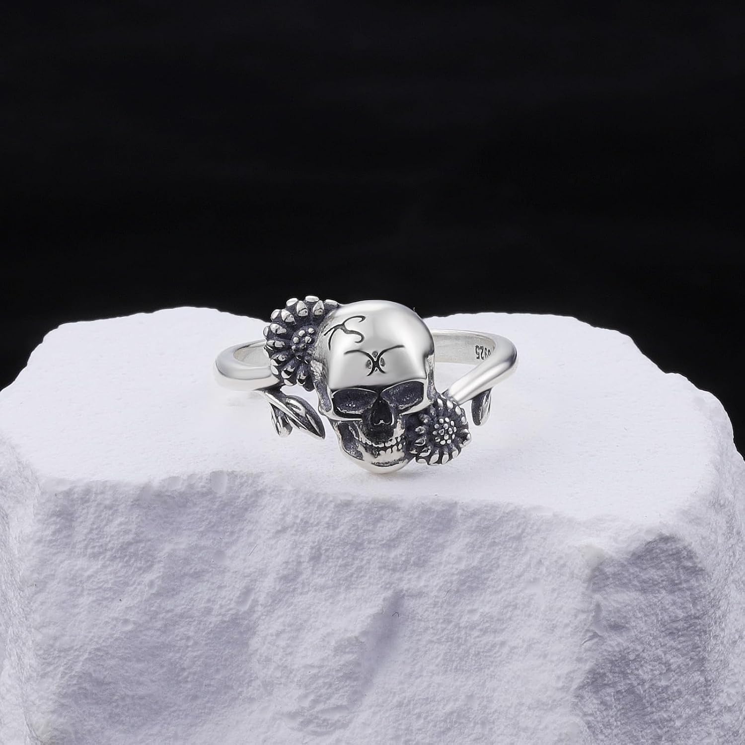 Gothic Skull Ring for Women - 925 Sterling Silver Skull Daisy Rings image 3