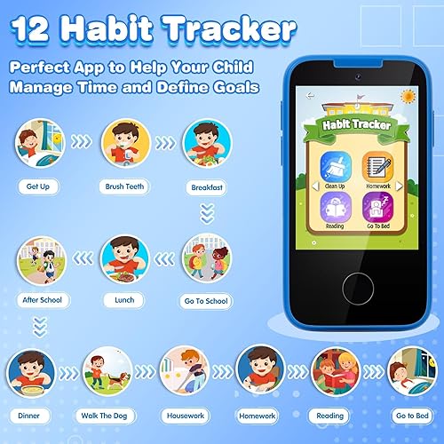 Miniatura 6 de Regalos y juguetes para niños de 3 a 8 años de edad, teléfono de juguete con doble cámara, reproductor de música MP3, juegos, rastreador de hábitos,