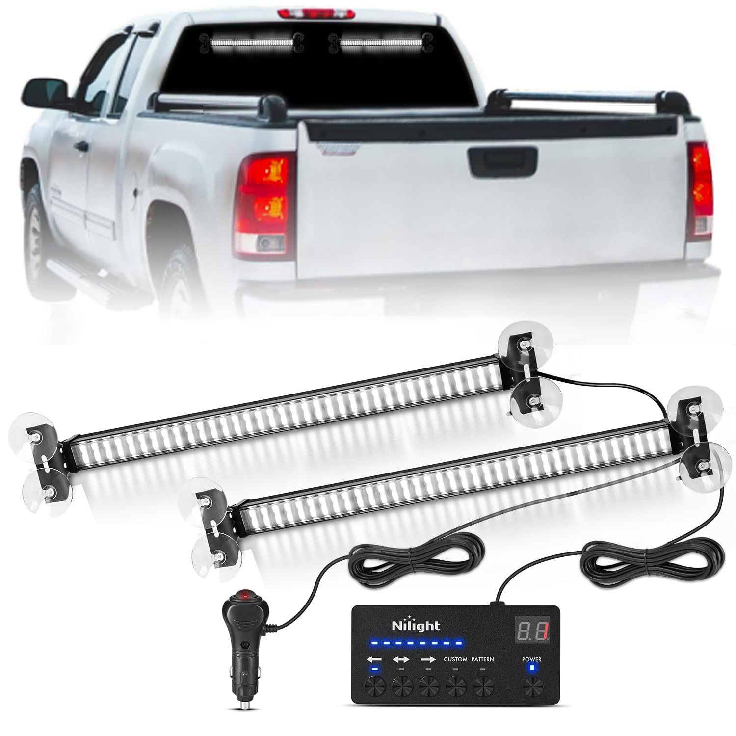 Nilight 144 LED Strobe Traffic Advisor Light Bar White with Controller