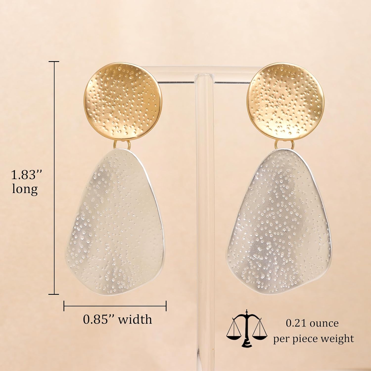 Jean Beau Gold Silver Chunky Dangle Earrings for Women, Trendy Geometric Hammered Statement Drop Earring Jewelry Gift - Image 3