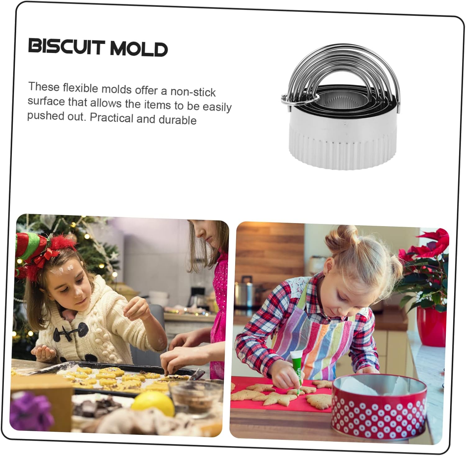 Stainless Steel round Cookie Mold Set with Handle Xmas image 5