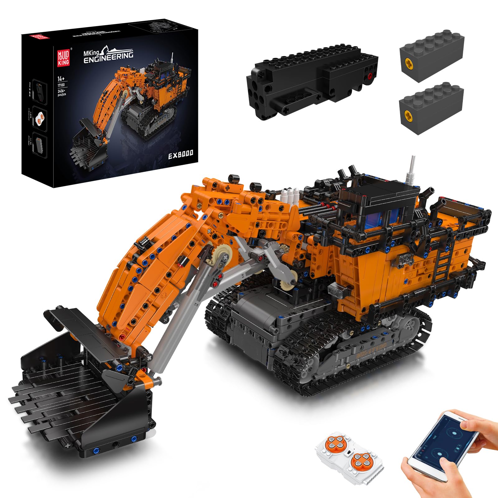 Mould King 17100 Heavy Mining Excavator Model Kit, EX8000 App Remote Control Mechanical Engineering Truck Construction Set, Collectible Power Functions Vehicle Desktop Display (2436 Pieces)