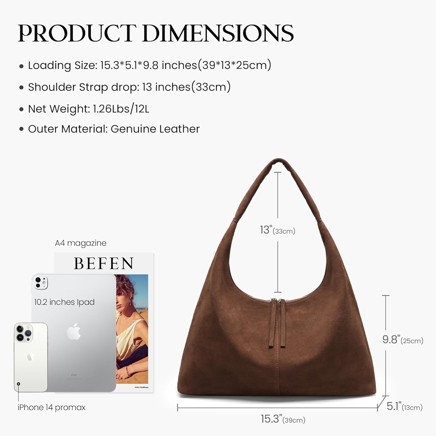 befen Leather Slouchy Hobo Bags for Women, Ultra Soft Large Tote Bag Purses, Lightweight Shoulder Handbag for Work Travel - Image 6