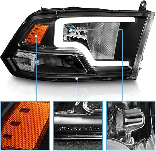 Miniatura 5 de AmeriLite para 2009-2018 Dodge Ram 1500 2500 3500 Camion Faros LED de Barra Negros de Reemplazo, Pareja - Lado del Conductor y del Pasajero
