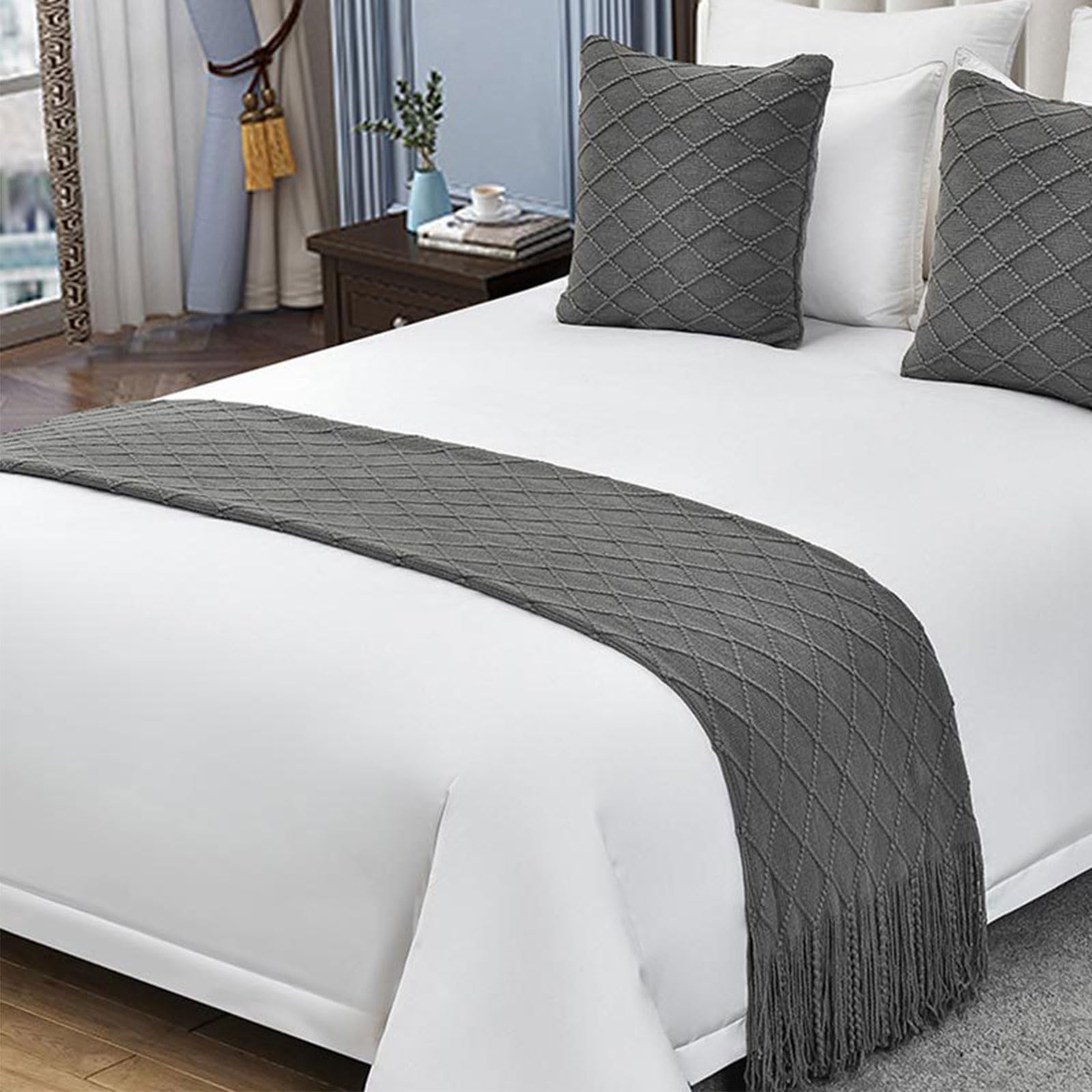Caminos de Cama,Bufanda de Cama de Hotel,Caminos de Cama y Funda de Cojín a Juego,Bufanda Decorativa para los pies de la Cama,para el hogar,Dormitorio,Hotel.