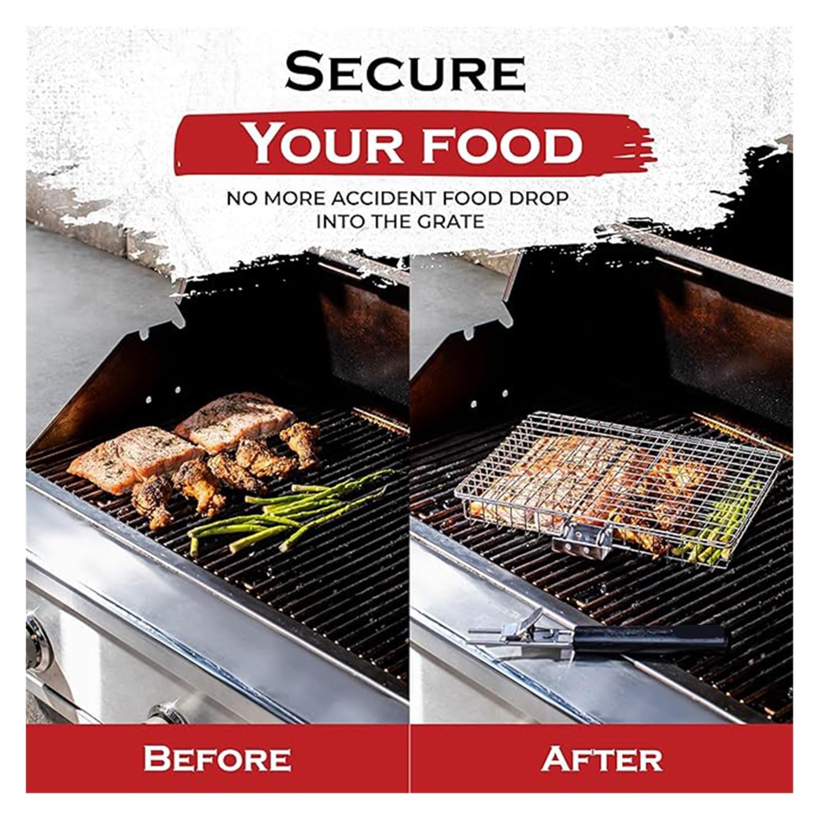 Barbecue portatile pieghevole in acciaio inox con manico, perfetto per grigliare pesce e gamberetti, accessorio ideale per barbecue per cucinare all'aperto