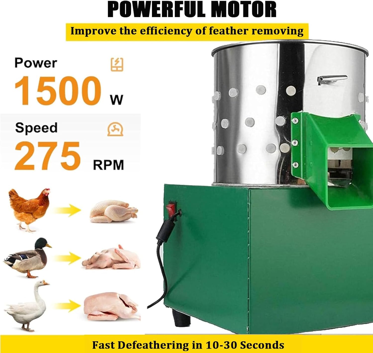Chicken Poultry Plucker with Motor, Turkey Chicken Poultry Plucking Machine, Stainless Steel Heavy Duty Plume Remover with Barrel Diameter，Fowl Food Processor Electric