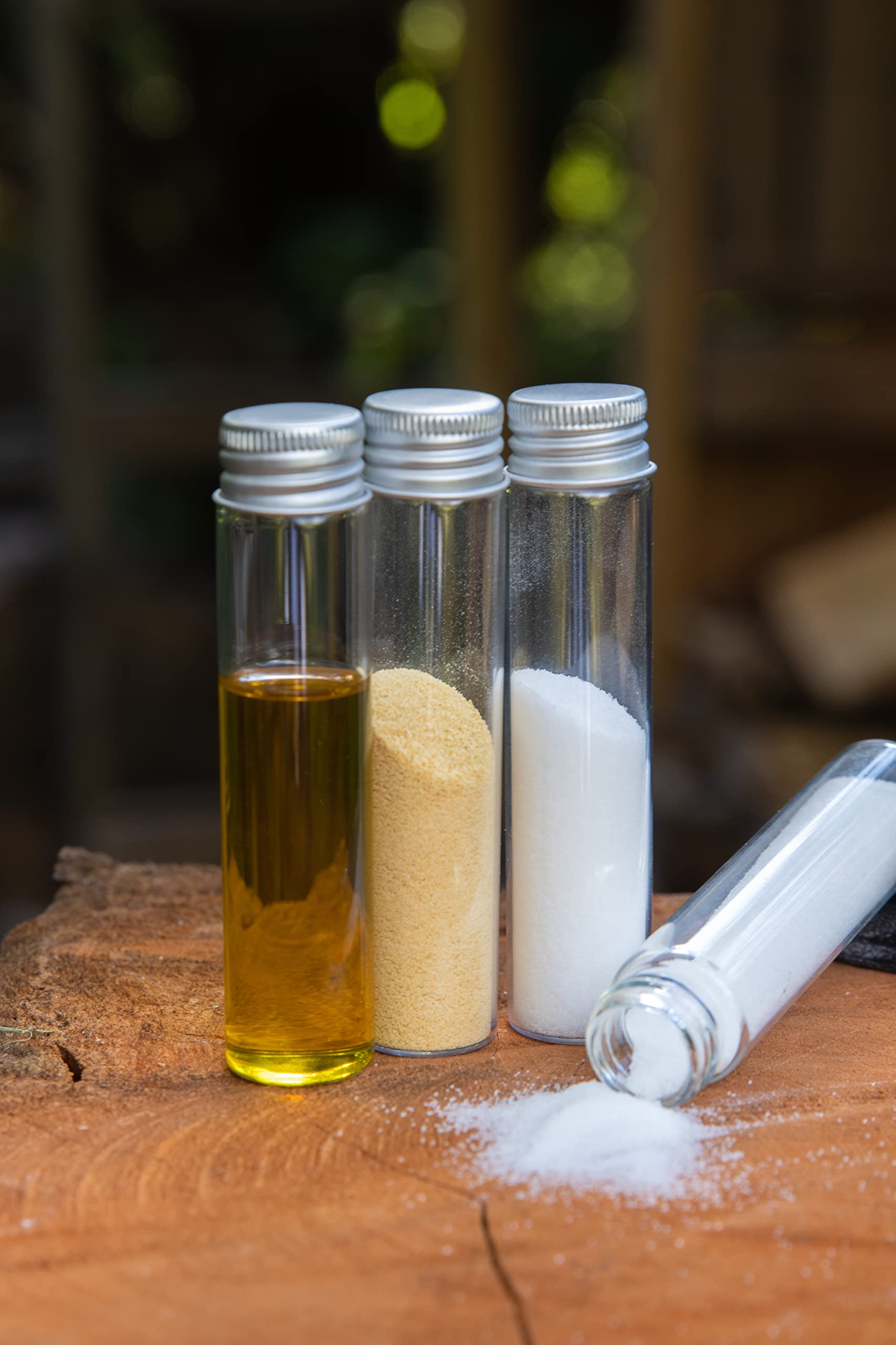 Bushcraft przenośny zestaw przypraw kempingowych, ze szklanymi słoikami, lejkiem i karabińczykiem, idealny do plecaka i podróży, glampingu, prezent kempingowy